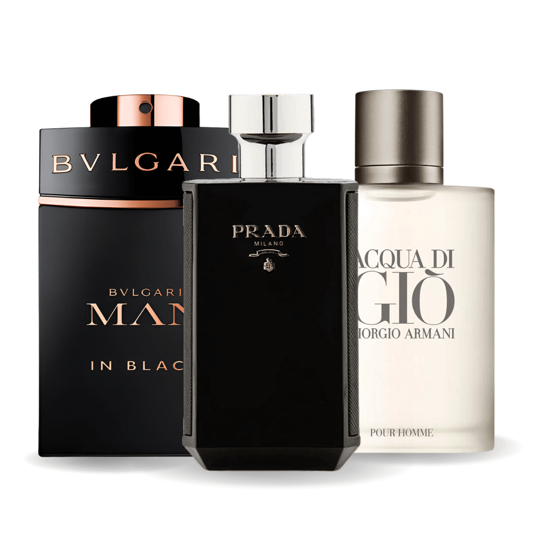 Set van 3 parfums: Bvlgari In Black, Giorgio Armani Acqua Di Gio, L'Heren Prada Intense 100ml