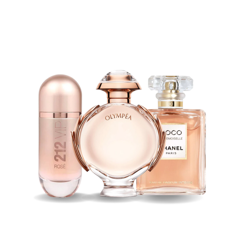 Set van 3 parfums: Carolina Herrera 212 VIP ROSÉ, Paco Rabanne OLYMPÉA e Chanel COCO MADEMOISELLE