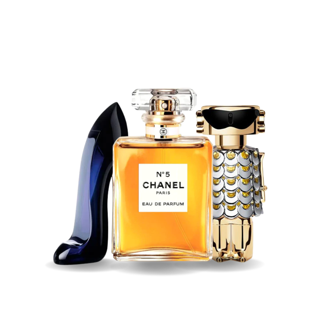 Set van 3 parfums: Carolina Herrera GOOD GIRL, Chanel Nº5 e Paco Rabanne FAME