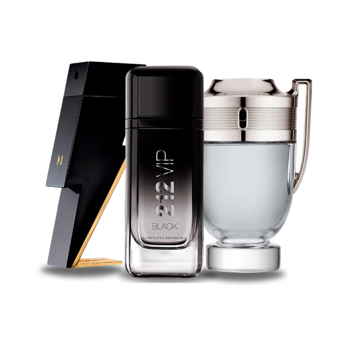 Set van 3 parfums: Carolina Herrera BAD BOY, Carolina Herrera 212 VIP BLACK e Paco Rabanne INVICTUS 100ml